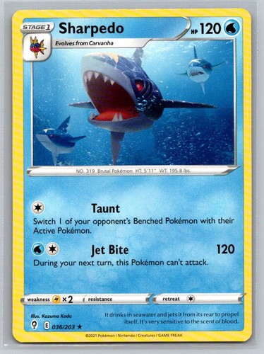 Sharpedo #036/203 SWSH07: Evolving Skies Rare - Pokemon Cards H17 - Picture 1 of 2