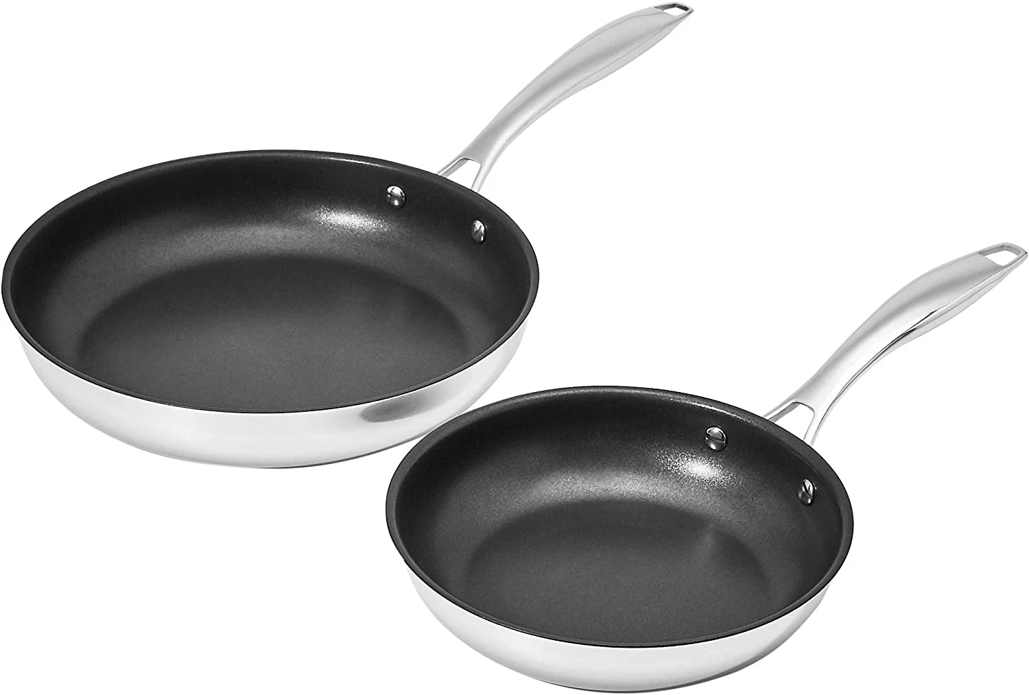 2-Piece Non-Stick Stainless Steel Fry Pan Set, Oven Safe, Induction Compatible,