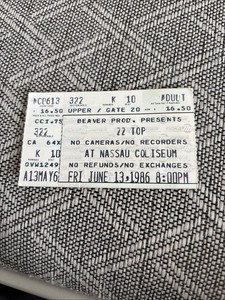 Zz Top Concert Stub Nassau Coliseum June 13, 1986