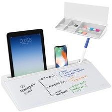 Elegant Glass Desktop Whiteboard with Hidden Storage 16x7 Inches Whiteboard
