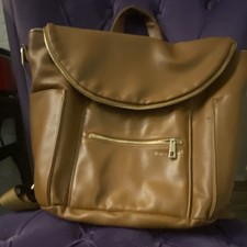 Fawn Design Brown Faux Leather Diaper Backpack with Outer Pockets