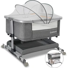 4-in-1 Baby Bassinet, Bedside Sleeper, Rocking Grey With Playpen 