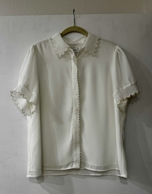 Cece Ivory Scallop-Trim Short Sleeve Blouse Size Large