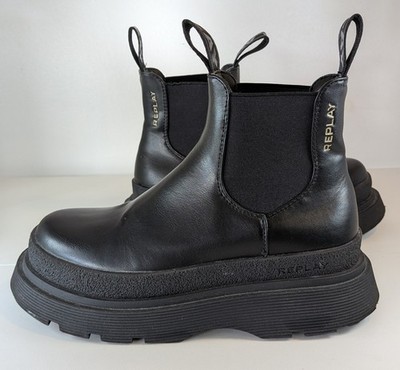 Schwarze Damen-Stiefeletten der italienischen Marke Replay UK-Größe 4,5 EU 37 GWL77 sehr guter Zustand