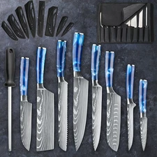 9PCS Kitchen Knives Set Stainless Steel Japanese Damascus Chef's Knife Cleaver