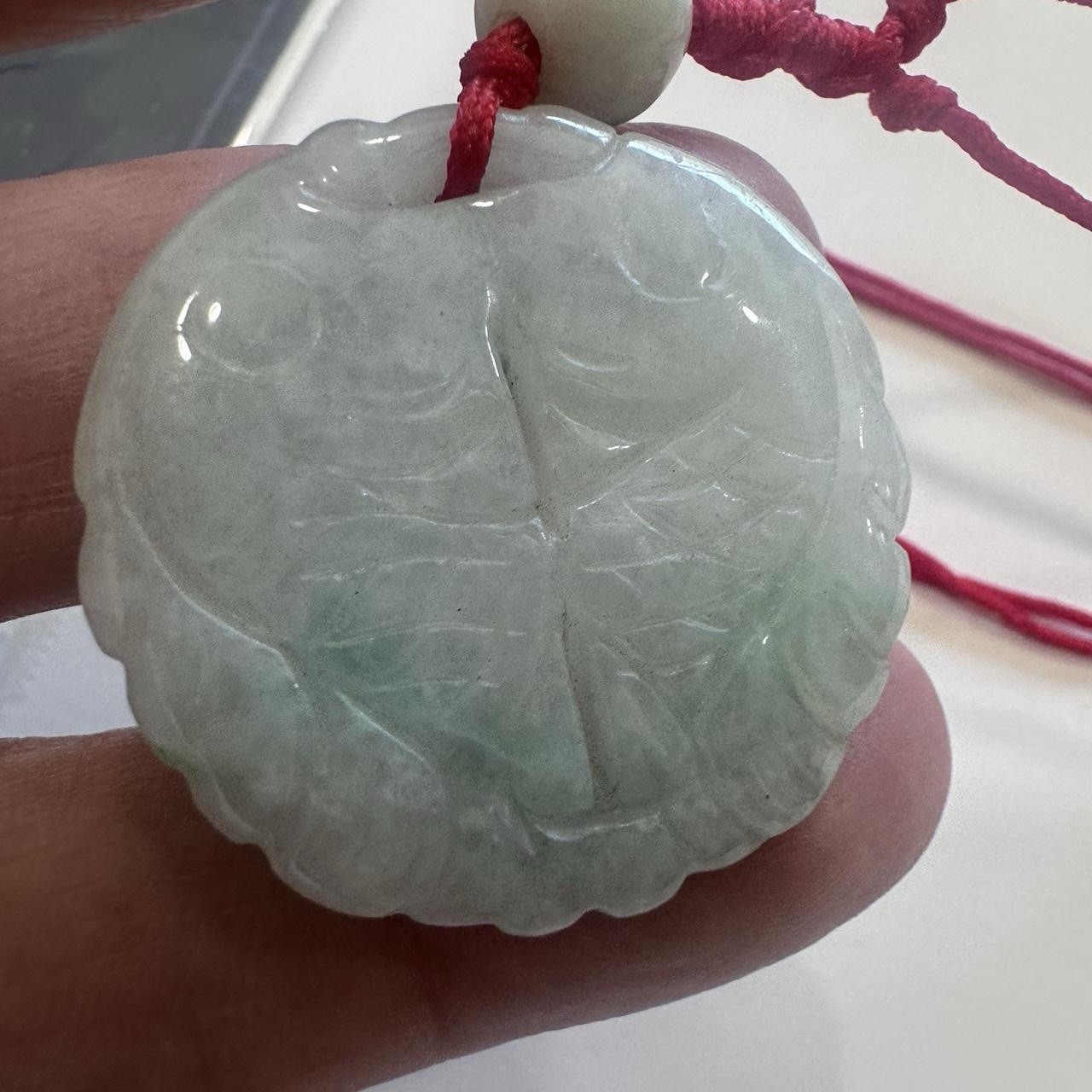 Light Two Sided Craved  Translucent  Jade Pendant… - image 2