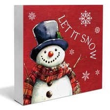 Christmas Decorations Snowman Snowflakes Let It Snow Wooden Sign Xmas Gift 5"x5"