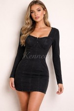 Thrill Jeans Denim Black Dress Size Medium long sleeves mini dress