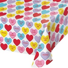Candy Hearts Valentine Plastic Banquet Tablecloth Valentines Day Decorations