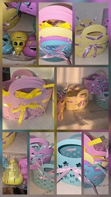 Easter Baskets Oval Plastic w Ribbons 7.5 H x 11.5 W x 8 D, Select: Color