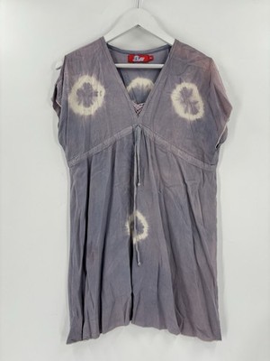 Pier 27 Y2K Shirt Womens Small Purple Tie Dye Tunic V Neck Tie Empire Waist
