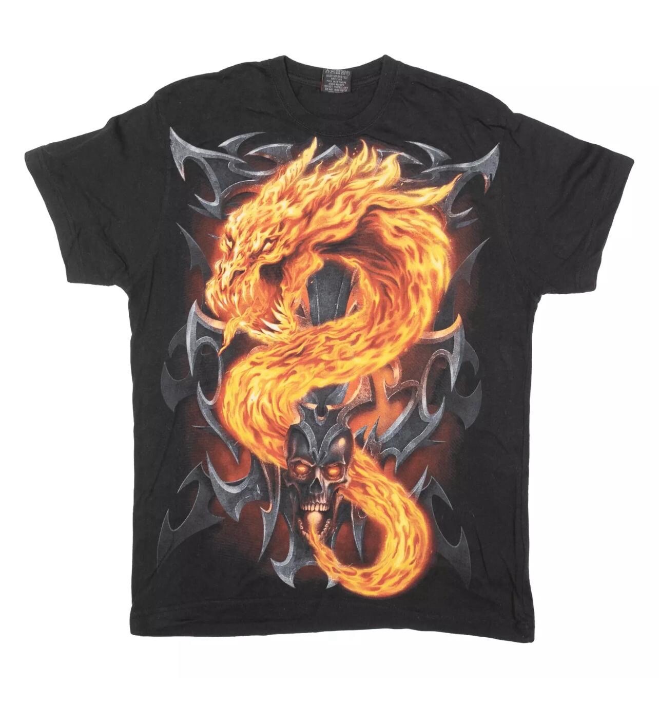 ALTRA t shirt grafica double face drago un lato e teschio e fiamme altro lato