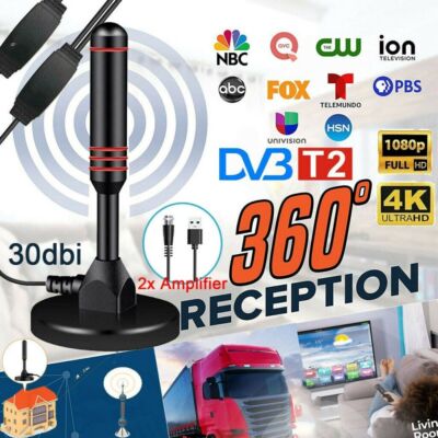 DVB-T2 HD Antenne 36DBi Verstärker 5M KabelFernsehkanäle Free TV-Programme Neu