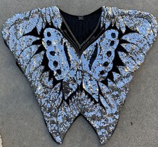 vintage silk sequin butterfly top disco shoulder pads rayon lining 70s 80s