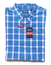 Chaps Men Shirt Classic-Fit Poplin Shirt Stretch Short Sleeve Blue Plaid Sz 2XL