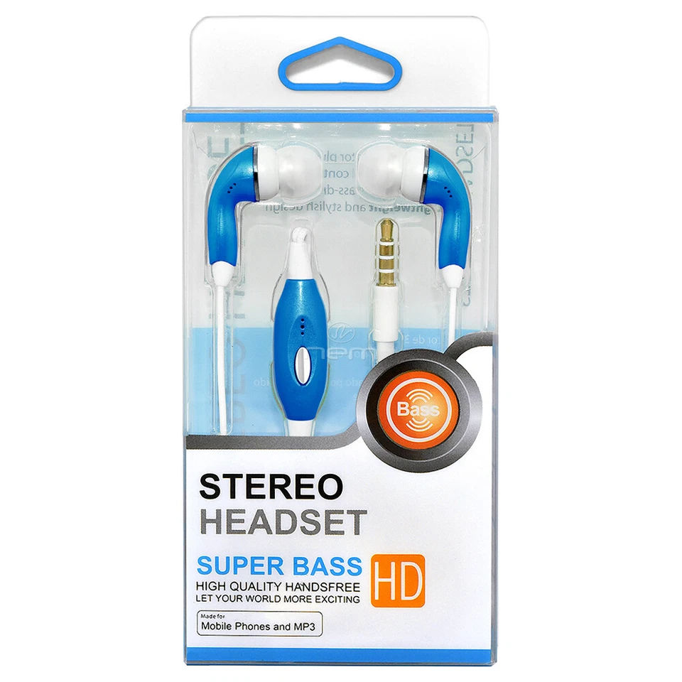 Blue Color Universal 3.5mm Earphones Earbuds with Mic Handsfree Stereo Headset - Image 2 of 2