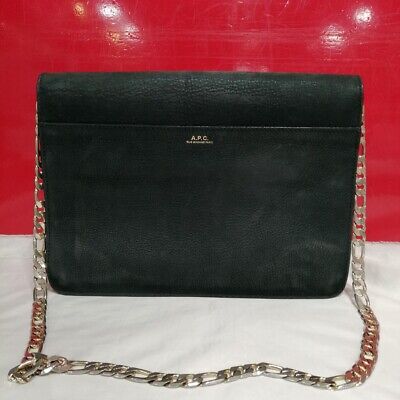 A.p.c. chain Shoulder bag black Smooth Black Leather Used 27×19cm