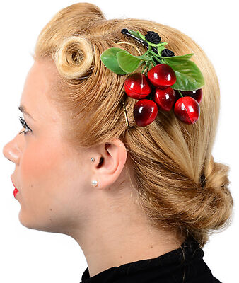 Tiki CHERRY Kirschen Roses Rosen HAARKAMM Rockabilly