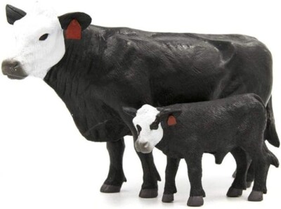 Little Buster Black and White Faced Cow and Black Baldy Calf Pair 1/16th Scale