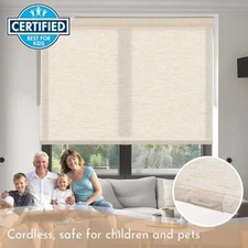 METechs Natural Woven Linen Cordless Light filtering Beige Roller Shades