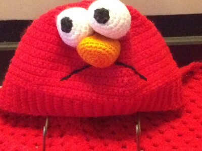 Handmade Sad Elmo crochet blanket with hood/hat NEW shower / toddler gift