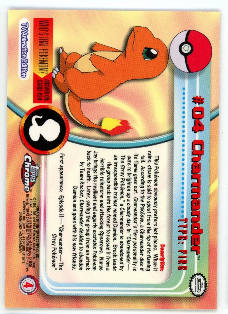 Pokemon Card - Charmander #04 - Topps Chrome | eBay