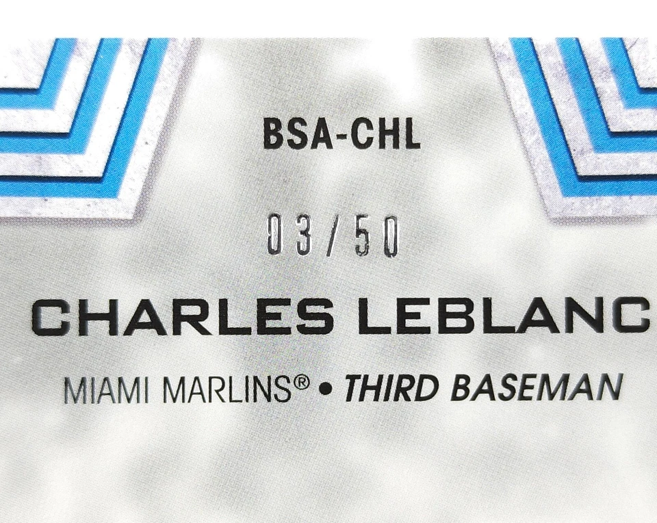 2023 Topps Series 1 Rookie Auto /50 Charles LeBlanc Gold Autograph Miami Marlins - Image 3 of 4