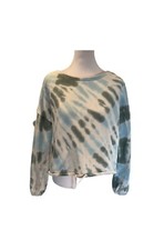 Lucky Brand Blue, White  Green Tie Dyed Cropped Long Sleeve Sweatshirts Large