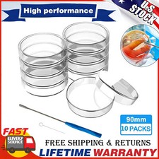 10Pack 90mm Glass Petri Dishes w/ Lids Autoclavable Lab Petri Plates Reusable US