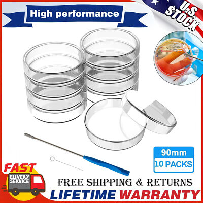 10Pack 90mm Glass Petri Dishes w/ Lids Autoclavable Lab Petri Plates Reusable US