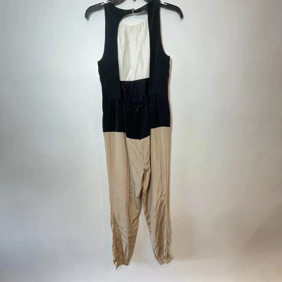 Mono mameluco sin mangas TIBI para mujer talla 4 blanco negro seda bolsillo trasero abierto Foto 2 de 4