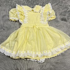 Vintage Handmade 2 Piece Yellow Polka Dot Ruffle Toddler Girls Pinafore Dress