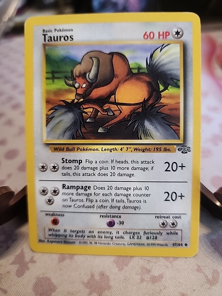Tauros 47/64 Uncommon Unlimited Jungle Pokemon Card 1999 WOTC