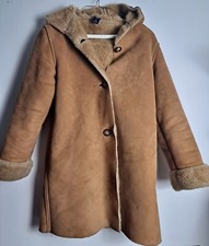 Gap Girls XL Size 12 Faux Suede Calf, Fur Hooded Jacket Casual Winter Coat 45023