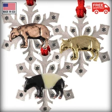 Pewter Malayan Tapir Snowflake Christmas Tree Ornaments, Made in the USA