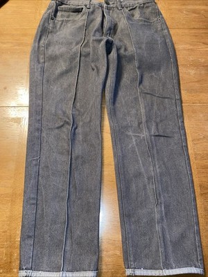 Lime Tree & Co Gray Straight Leg Pleated Hemmed Jeans - Size 34x30 Act. 32x27.5