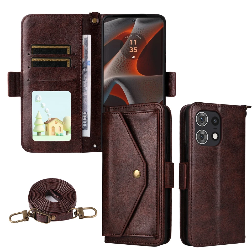 For Motorola Edge 50 Pro, Luxury Multifunctional Leather Wallet Stand Case Cover - Image 3 of 4