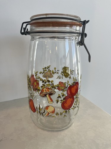 Arc France Mushrooms Tomatoes 1.5 L Glass Storage Jar Country Retro Farm House