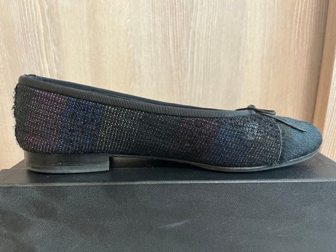 Chanel Ballet Flats Shoes Black Tweed Embroidered Logo Size 38 US Abt8 For Women thumbnail 6