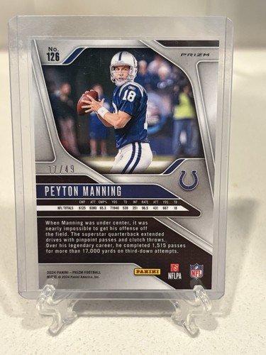 Panini Prizm 2024 - Peyton Manning #126 Violet No Huddle Prizm /49 - Photo 2/2