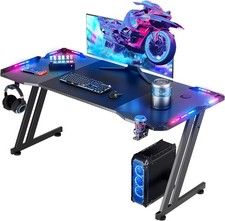47 Inch Gaming Desk with LED Lights, Large RGB Computer Gaming Desk Table