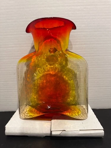 Blenko Handcraft Tangerine Crackle Glass Vase Vintage Mid-Century Modern