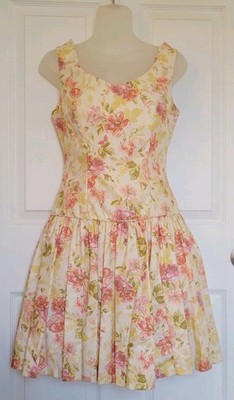 Vtg Laura Ashley Sleeveless Floral Garden Party Cottage Dress Knee Lgth. Size 10