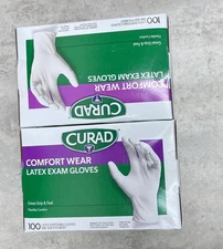 2 (100 PACK ) Curad Comfort Wear Latex Exam Gloves, One Size Fits Most