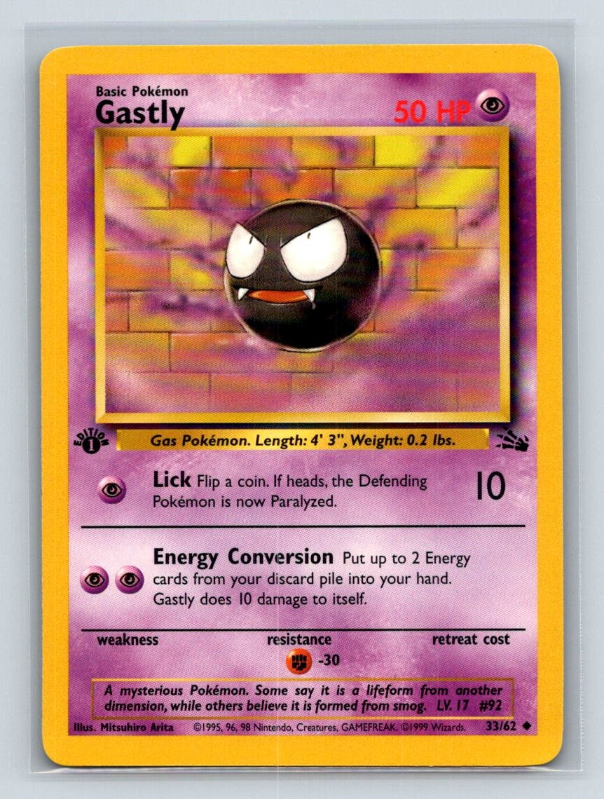 Gastly 33/62 Uncommon Fossil Pokemon 1st Edition Lightly Played