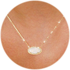 Gold Necklace for Women 14K Gold Plated Dainty Oval Pendant Necklace Red Rose Qu