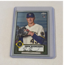 Topps 2021 Chrome Platinum Anniversary Drew Rasmussen Rookie Baseball Card. rookie card picture
