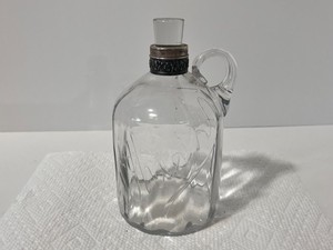 VINTAGE CRYSTAL WHISKEY BOTTLE JUG WITH TIFFANY STERLING SILVER  NECK "AS IS"