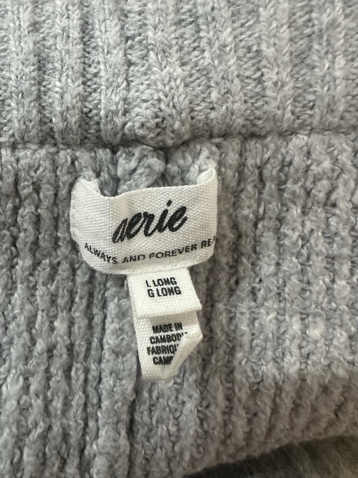 Aerie Super Soft CozyUp Waffle Knit Sweater Pants Jogger Large Long Gray Lounge - Image 4 of 4