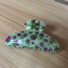 Beautiful Shimmery  Green & Purple Floral Design Bull Dog Hair Clip Gift